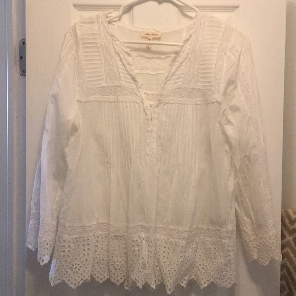 Rebecca Taylor Cotton Voile & Lace Top Sz 8 EUC